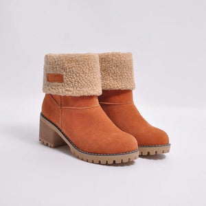 Brushed Thickness Solid Color Round Toe Flock Short Boots