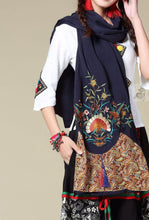 Load image into Gallery viewer, Ethnic Cotton and Linen Wild Long Embroidery Flower Shawl Scarf