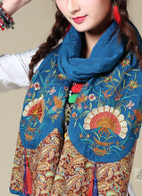 Load image into Gallery viewer, Ethnic Cotton and Linen Wild Long Embroidery Flower Shawl Scarf