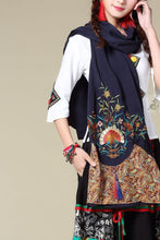 Load image into Gallery viewer, Ethnic Cotton and Linen Wild Long Embroidery Flower Shawl Scarf