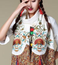 Load image into Gallery viewer, Ethnic Cotton and Linen Wild Long Embroidery Flower Shawl Scarf