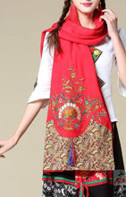 Load image into Gallery viewer, Ethnic Cotton and Linen Wild Long Embroidery Flower Shawl Scarf
