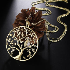 Character Owl Pendant Necklace Creative Life Tree Hollow Sweater Chain Pendant