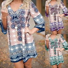 Load image into Gallery viewer, Causal Long Sleeve V Neck Plus Size Printed Mini Dress