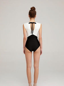 New Solid Color Black and White Stitching Bikini One-piece Triangle Swimsuit