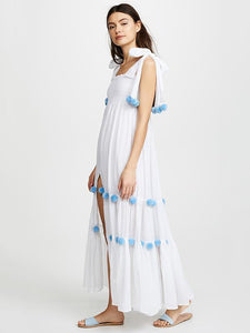 2018 Summer Boho Pompoms Split Beach Maxi Dress