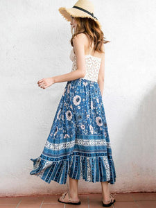 Blue Print High Waist Bohemia Skirt