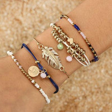 Load image into Gallery viewer, Ethnic Style Creative Alloy Rice Beads Love Leaves Feathers Multi-Layer Bracelet Cord Woven Bracelet Set Of 5