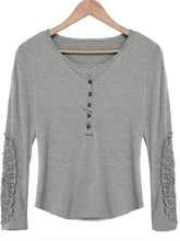 Load image into Gallery viewer, Fashion Women Spring Long Sleeve Button Tshirts Plus Size Sexy V-neck Hollow Out Lace T-Shirt Loose Casual Pullovers Tops