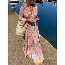 Load image into Gallery viewer, Summer New Bohemian Print V-neck Fashion Versatile Casual Style Large Swing Long Dress