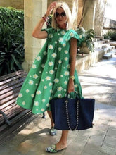 Load image into Gallery viewer, New Style Daisy Flower Printed Short Sleeve Big Swing Dress