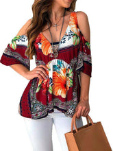 Load image into Gallery viewer, Summer Hot  Women Clothes  Casual Leisure Floral Shirt V Neck Tops Half Sleeve Blouse  Beach