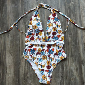 Sexy V-Neck High Waist Floral Printed Swimsuit