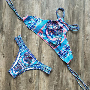 Handmade Sexy Bikini Beach Print Swimsuit