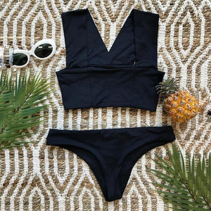 Solid Color Bikini Bandage Swimsuit Sexy Split Swimsuit