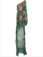 Load image into Gallery viewer, Off The Shoulder Long Skirt Front Short Back Long Ruffle Chiffon Print Dress Seaside Holiday Beach Skirt