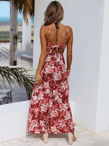 Flower Sleeveless Backless Wide Leg Pants Jumpsuit