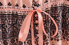 Load image into Gallery viewer, Pink Printed Wavy Ribbon Hollow Big Skirt Holiday Dress