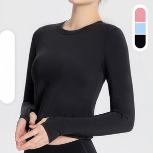 Sports Yoga Wear Women's Loose Slimming Blouse and Quick-drying Sportswear Solid Color Long-sleeved Yoga Wear with Hollow Back