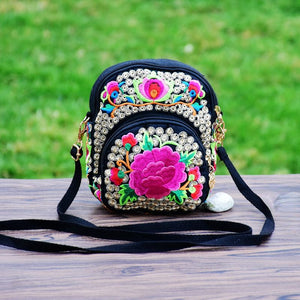 New Ethnic Girl Slung Small Bag Embroidered Canvas Coin Purse Casual Joker Shoulder Phone Bag