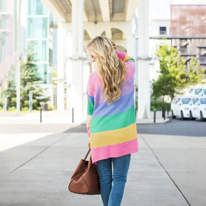 Rainbow Long Sleeves Color Block Knitted Cardigan Sweaters
