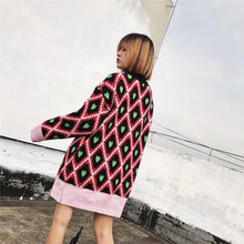 Load image into Gallery viewer, Fashion European And American Style High Collar Embroidery Contrast Color Love Geometry Pullover Sweater Top