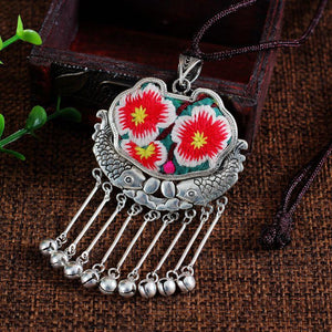 Embroidery Necklace Sweater Chain Retro Pendant