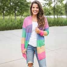 Load image into Gallery viewer, Rainbow Long Sleeves Color Block Knitted Cardigan Sweaters
