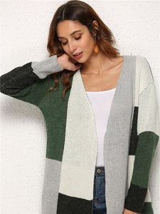 Color Matching Knitting Long Sleeves Cardigans Tops
