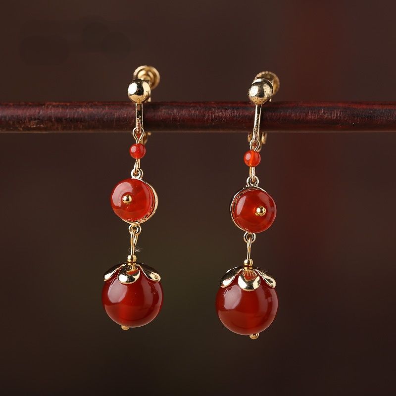Red Agate Vintage Tibetan Earrings