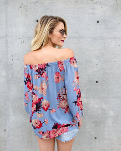 Bohemian Off-The-Shoulder Long Sleeve Print Chiffon Top