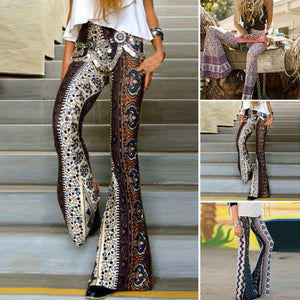 Floral Boho Hippie Casual Loose Wide Leg Flared Pants