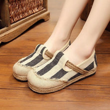 Load image into Gallery viewer, Stripe Pattern Flax Breathable Retro Flat Slip On Women Shoes