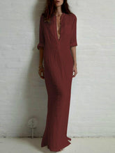 Load image into Gallery viewer, Solid Color Split-side Stand Collar Maxi Dress