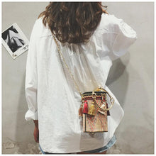 Load image into Gallery viewer, Fringe Barrel Chain Crossbody Woven Bag