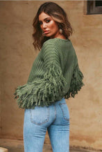 Load image into Gallery viewer, Solid Color Round Neck Long Sleeve Tassel Sweater