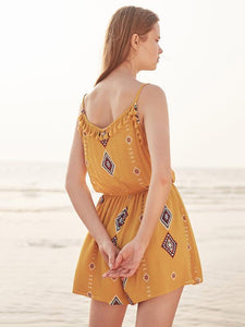 Print Spaghetti Strap Tassel Bohemia Rompers