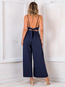 2018 Sexy Spaghetti Strap Solid Color Wide Leg Pants Jumpsuit Rompers