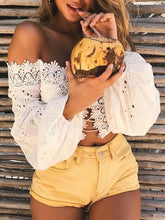 Load image into Gallery viewer, Sexy Off Shoulder Puff Sleeve Vintage Hollow Shirts Tops Blouse