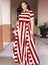 Load image into Gallery viewer, Hot Selling WOMEN&#39;S Dress Loose-Fit Crew Neck Horizontal And Vertical Stripes Large Size Dress
