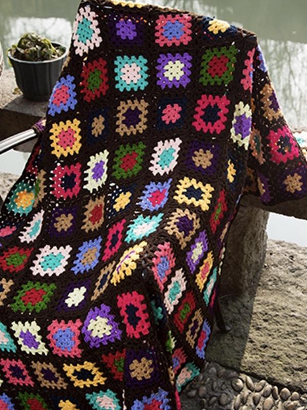 Grandmother's Block Checkered Handmade Crochet Blanket