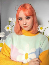 Load image into Gallery viewer, Young Gilrs Macaron Color Patchwork Sweater  Winter Sweet Flower Print Loose Pullover Street Cute Long-Sleeve Jumper Femme