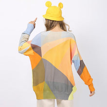 Load image into Gallery viewer, Fashion stitching printed sweater women&#39;s European and American large Pullover long sleeve crew neck loose knit
