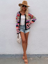 Load image into Gallery viewer, Striped sweater women loose plus size rainbow knit sweater button cardigan