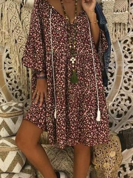 Boho Style Printed Loose Fitting Dress