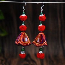 Load image into Gallery viewer, New handmade women&#39;s earrings ethnic style original Joker fabric colored ball embroidered earrings