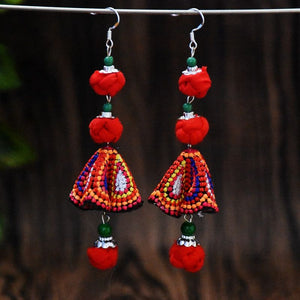 New handmade women's earrings ethnic style original Joker fabric colored ball embroidered earrings
