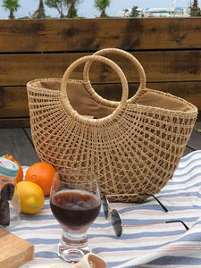 New Beach Portable Simple Moon Hollow Straw Bag