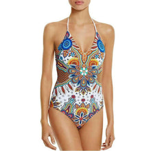 Load image into Gallery viewer, Siamese Print Gathered Multi-Rope Backless Sexy Swimwear