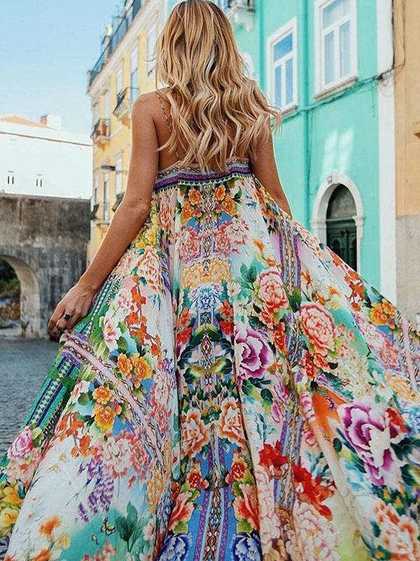 Floral Spaghetti-neck Maxi Dress – dudesky